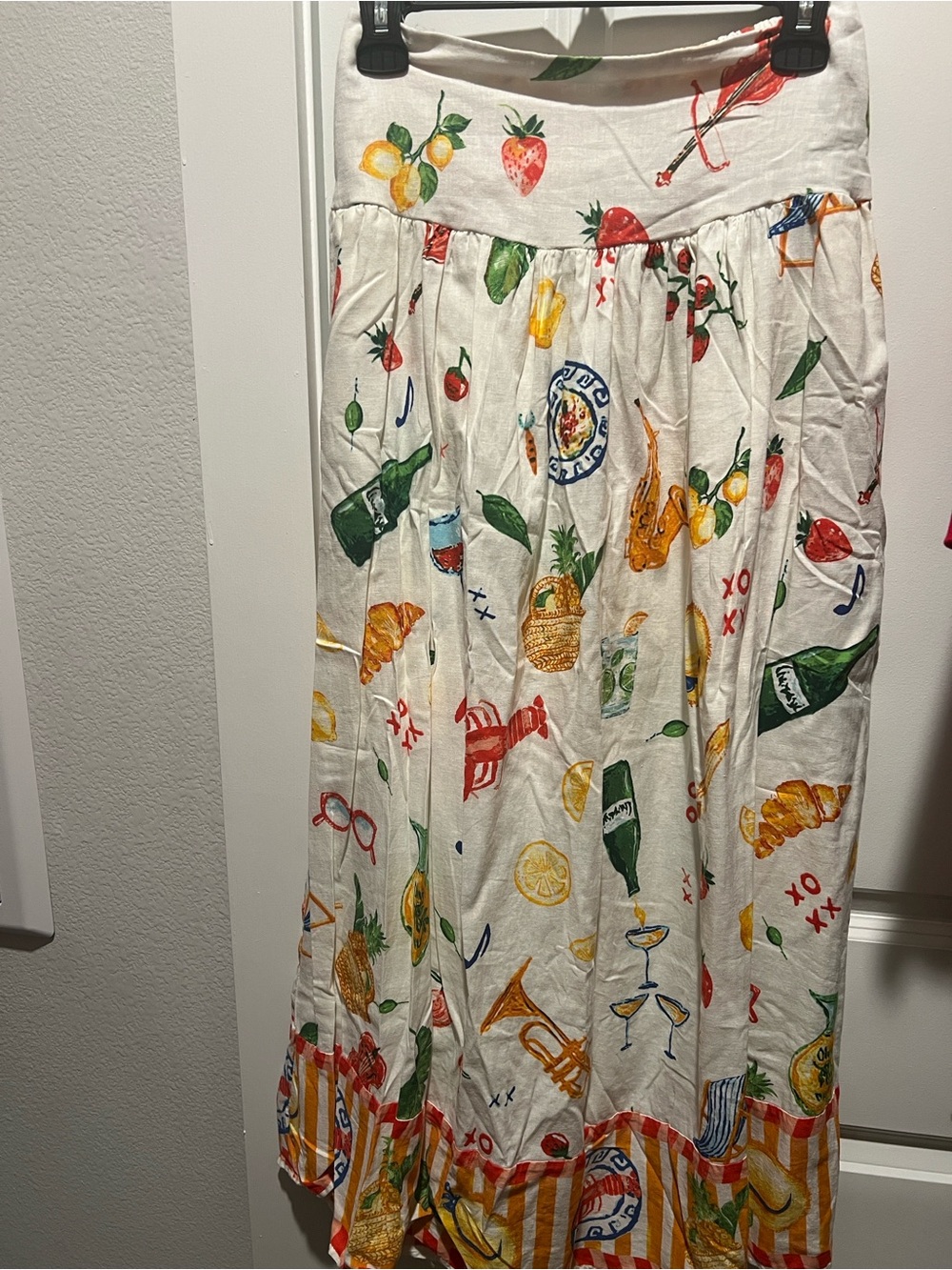 Calypso St. Barth White Maxi Skirt with Multicolor Fruit & Beverage Print - Picture 3 of 3